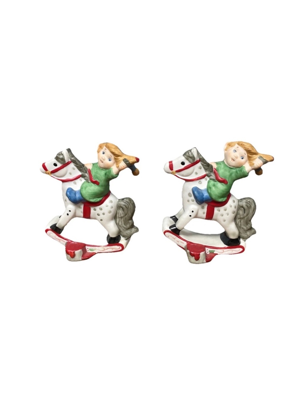 Hallmark Rocking Horse Elf Figurine May Christmas Color Your World w/Joy Set 2